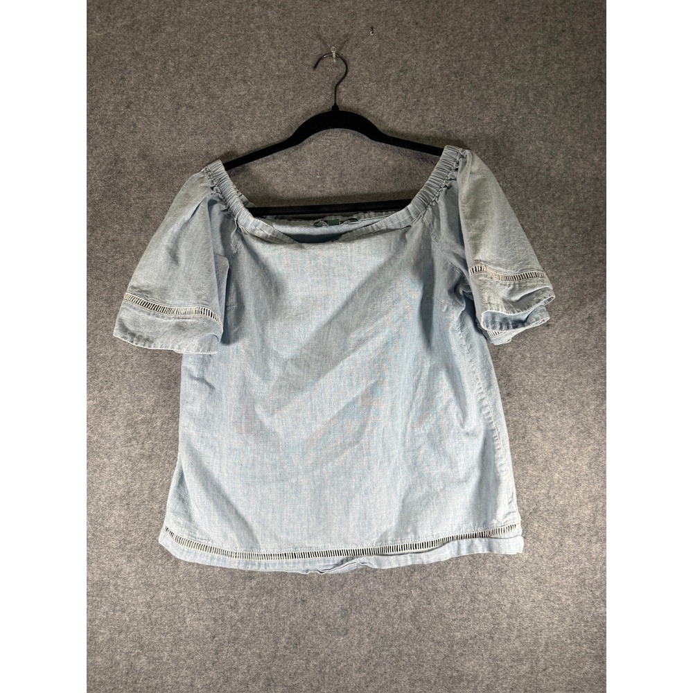 Lauren‎ Ralph Lauren Womens Blue Cotton Chambray Off Shoulder Blouse Top Size M